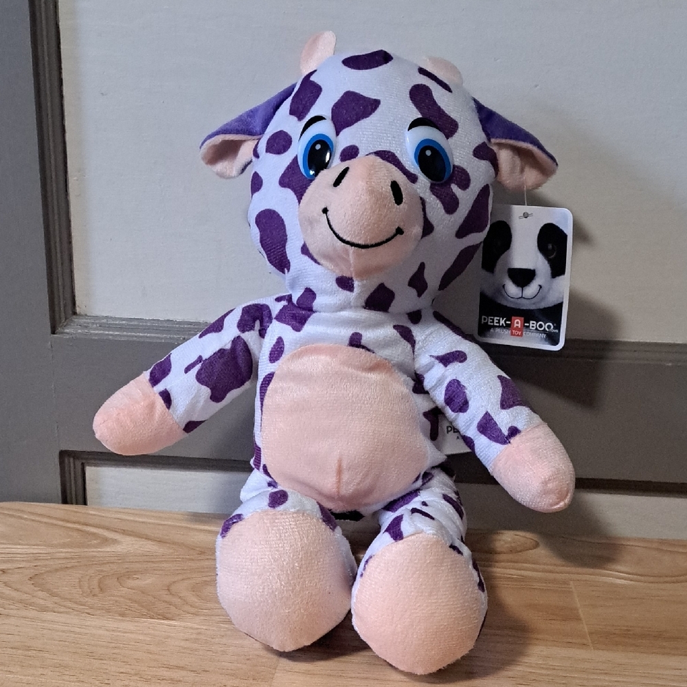 NWT Peek-A-Boo Purple and White Cow Plush Toy